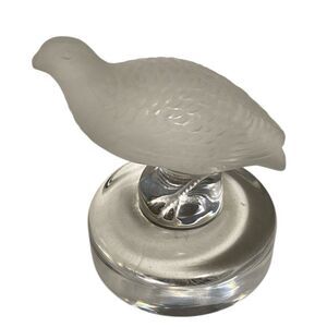 Lalique France Crystal Quail Signed Frosted and Clear Base Paperweight 2.50”tall